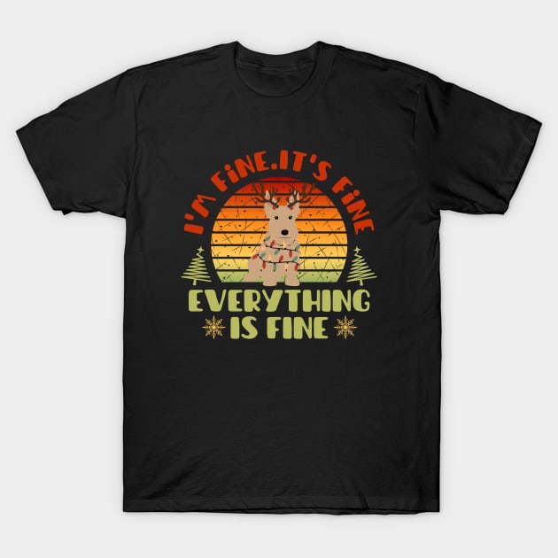 I'm fine.It's fine. Everything is fine.Merry Christmas  funny scottish terrier and Сhristmas garland T-Shirt by Myartstor 